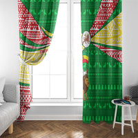 Ethiopia Christmas Window Curtain with Santa Riding Lion Ethiopian Flag Colors and Tribal Pattern Design - Wonder Print Shop
