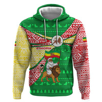 Ethiopia Christmas Zip Hoodie with Santa Riding Lion Ethiopian Flag Colors and Tribal Pattern Design - Wonder Print Shop