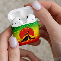 Ethiopia Christmas AirPods Case with Mountain Gazelle Sunset Ethiopian Flag Colors and Tribal Pattern Design - Wonder Print Shop