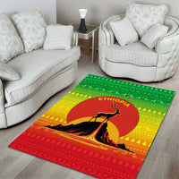 Ethiopia Christmas Area Rug with Mountain Gazelle Sunset Ethiopian Flag Colors and Tribal Pattern Design - Wonder Print Shop