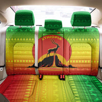 Ethiopia Christmas Back Car Seat Cover with Mountain Gazelle Sunset Ethiopian Flag Colors and Tribal Pattern Design - Wonder Print Shop
