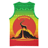 Ethiopia Christmas Basketball Jersey with Mountain Gazelle Sunset Ethiopian Flag Colors and Tribal Pattern Design - Wonder Print Shop
