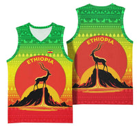 Ethiopia Christmas Basketball Jersey with Mountain Gazelle Sunset Ethiopian Flag Colors and Tribal Pattern Design - Wonder Print Shop