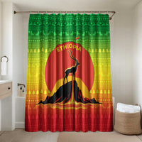 Ethiopia Christmas Bathroom Set with Mountain Gazelle Sunset Ethiopian Flag Colors and Tribal Pattern Design - Wonder Print Shop