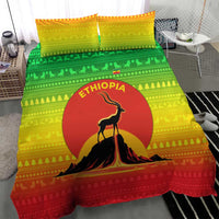 Ethiopia Christmas Bedding Set with Mountain Gazelle Sunset Ethiopian Flag Colors and Tribal Pattern Design - Wonder Print Shop