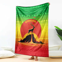 Ethiopia Christmas Blanket with Mountain Gazelle Sunset Ethiopian Flag Colors and Tribal Pattern Design - Wonder Print Shop