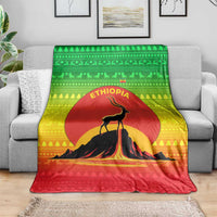 Ethiopia Christmas Blanket with Mountain Gazelle Sunset Ethiopian Flag Colors and Tribal Pattern Design - Wonder Print Shop