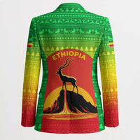 Ethiopia Christmas Blazer with Mountain Gazelle Sunset Ethiopian Flag Colors and Tribal Pattern Design - Wonder Print Shop