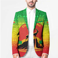 Ethiopia Christmas Blazer with Mountain Gazelle Sunset Ethiopian Flag Colors and Tribal Pattern Design - Wonder Print Shop