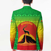 Ethiopia Christmas Blazer with Mountain Gazelle Sunset Ethiopian Flag Colors and Tribal Pattern Design - Wonder Print Shop