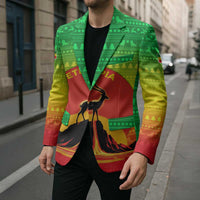 Ethiopia Christmas Blazer with Mountain Gazelle Sunset Ethiopian Flag Colors and Tribal Pattern Design - Wonder Print Shop