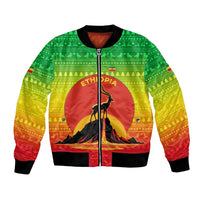 Ethiopia Christmas Bomber Jacket with Mountain Gazelle Sunset Ethiopian Flag Colors and Tribal Pattern Design - Wonder Print Shop