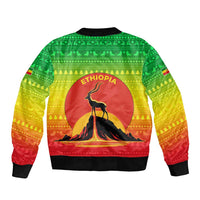 Ethiopia Christmas Bomber Jacket with Mountain Gazelle Sunset Ethiopian Flag Colors and Tribal Pattern Design - Wonder Print Shop