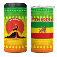 Ethiopia Christmas 4 in 1 Can Cooler Tumbler with Mountain Gazelle Sunset Ethiopian Flag Colors and Tribal Pattern Design - Wonder Print Shop