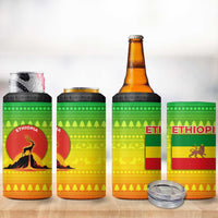 Ethiopia Christmas 4 in 1 Can Cooler Tumbler with Mountain Gazelle Sunset Ethiopian Flag Colors and Tribal Pattern Design - Wonder Print Shop