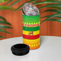 Ethiopia Christmas 4 in 1 Can Cooler Tumbler with Mountain Gazelle Sunset Ethiopian Flag Colors and Tribal Pattern Design - Wonder Print Shop