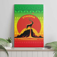 Ethiopia Christmas Canvas Wall Art with Mountain Gazelle Sunset Ethiopian Flag Colors and Tribal Pattern Design - Wonder Print Shop