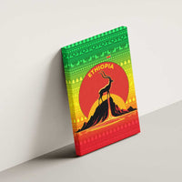 Ethiopia Christmas Canvas Wall Art with Mountain Gazelle Sunset Ethiopian Flag Colors and Tribal Pattern Design - Wonder Print Shop