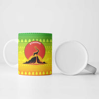 Ethiopia Christmas Ceramic Mug with Mountain Gazelle Sunset Ethiopian Flag Colors and Tribal Pattern Design - Wonder Print Shop