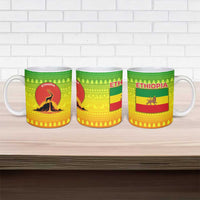 Ethiopia Christmas Ceramic Mug with Mountain Gazelle Sunset Ethiopian Flag Colors and Tribal Pattern Design - Wonder Print Shop