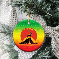 Ethiopia Christmas Ceramic Ornament with Mountain Gazelle Sunset Ethiopian Flag Colors and Tribal Pattern Design - Wonder Print Shop