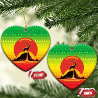 Ethiopia Christmas Ceramic Ornament with Mountain Gazelle Sunset Ethiopian Flag Colors and Tribal Pattern Design - Wonder Print Shop