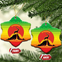 Ethiopia Christmas Ceramic Ornament with Mountain Gazelle Sunset Ethiopian Flag Colors and Tribal Pattern Design - Wonder Print Shop