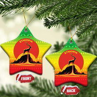 Ethiopia Christmas Ceramic Ornament with Mountain Gazelle Sunset Ethiopian Flag Colors and Tribal Pattern Design - Wonder Print Shop