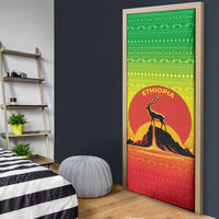 Ethiopia Christmas Door Cover with Mountain Gazelle Sunset Ethiopian Flag Colors and Tribal Pattern Design - Wonder Print Shop