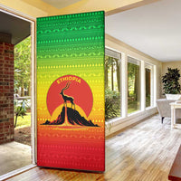 Ethiopia Christmas Door Cover with Mountain Gazelle Sunset Ethiopian Flag Colors and Tribal Pattern Design - Wonder Print Shop