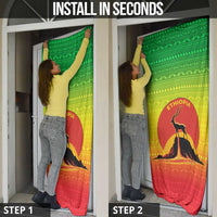 Ethiopia Christmas Door Cover with Mountain Gazelle Sunset Ethiopian Flag Colors and Tribal Pattern Design - Wonder Print Shop