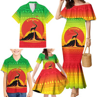 Ethiopia Christmas Family Matching Mermaid Dress and Hawaiian Shirt with Mountain Gazelle Sunset Ethiopian Flag Colors and Tribal Pattern Design - Wonder Print Shop
