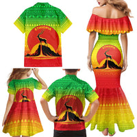 Ethiopia Christmas Family Matching Mermaid Dress and Hawaiian Shirt with Mountain Gazelle Sunset Ethiopian Flag Colors and Tribal Pattern Design - Wonder Print Shop