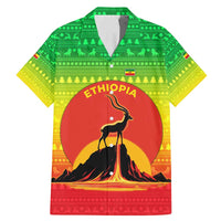 Ethiopia Christmas Family Matching Mermaid Dress and Hawaiian Shirt with Mountain Gazelle Sunset Ethiopian Flag Colors and Tribal Pattern Design - Wonder Print Shop