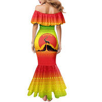 Ethiopia Christmas Family Matching Mermaid Dress and Hawaiian Shirt with Mountain Gazelle Sunset Ethiopian Flag Colors and Tribal Pattern Design - Wonder Print Shop