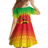 Ethiopia Christmas Family Matching Off The Shoulder Long Sleeve Dress and Hawaiian Shirt with Mountain Gazelle Sunset Ethiopian Flag Colors and Tribal Pattern Design - Wonder Print Shop