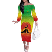 Ethiopia Christmas Family Matching Off The Shoulder Long Sleeve Dress and Hawaiian Shirt with Mountain Gazelle Sunset Ethiopian Flag Colors and Tribal Pattern Design - Wonder Print Shop