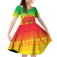 Ethiopia Christmas Family Matching Off Shoulder Short Dress and Hawaiian Shirt with Mountain Gazelle Sunset Ethiopian Flag Colors and Tribal Pattern Design - Wonder Print Shop