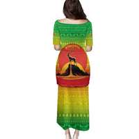 Ethiopia Christmas Family Matching Puletasi and Hawaiian Shirt with Mountain Gazelle Sunset Ethiopian Flag Colors and Tribal Pattern Design - Wonder Print Shop
