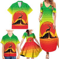 Ethiopia Christmas Family Matching Summer Maxi Dress and Hawaiian Shirt with Mountain Gazelle Sunset Ethiopian Flag Colors and Tribal Pattern Design - Wonder Print Shop