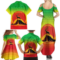 Ethiopia Christmas Family Matching Summer Maxi Dress and Hawaiian Shirt with Mountain Gazelle Sunset Ethiopian Flag Colors and Tribal Pattern Design - Wonder Print Shop