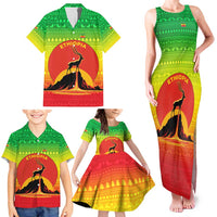 Ethiopia Christmas Family Matching Tank Maxi Dress and Hawaiian Shirt with Mountain Gazelle Sunset Ethiopian Flag Colors and Tribal Pattern Design - Wonder Print Shop