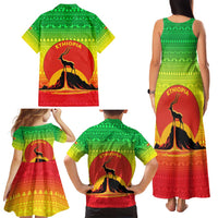 Ethiopia Christmas Family Matching Tank Maxi Dress and Hawaiian Shirt with Mountain Gazelle Sunset Ethiopian Flag Colors and Tribal Pattern Design - Wonder Print Shop