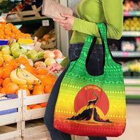 Ethiopia Christmas Grocery Bag with Mountain Gazelle Sunset Ethiopian Flag Colors and Tribal Pattern Design - Wonder Print Shop