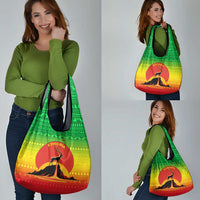 Ethiopia Christmas Grocery Bag with Mountain Gazelle Sunset Ethiopian Flag Colors and Tribal Pattern Design - Wonder Print Shop