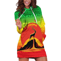 Ethiopia Christmas Hoodie Dress with Mountain Gazelle Sunset Ethiopian Flag Colors and Tribal Pattern Design - Wonder Print Shop