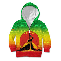 Ethiopia Christmas Kid Hoodie with Mountain Gazelle Sunset Ethiopian Flag Colors and Tribal Pattern Design - Wonder Print Shop