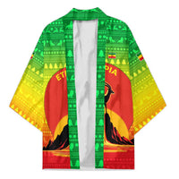 Ethiopia Christmas Kimono with Mountain Gazelle Sunset Ethiopian Flag Colors and Tribal Pattern Design - Wonder Print Shop