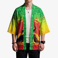 Ethiopia Christmas Kimono with Mountain Gazelle Sunset Ethiopian Flag Colors and Tribal Pattern Design - Wonder Print Shop