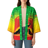 Ethiopia Christmas Kimono with Mountain Gazelle Sunset Ethiopian Flag Colors and Tribal Pattern Design - Wonder Print Shop
